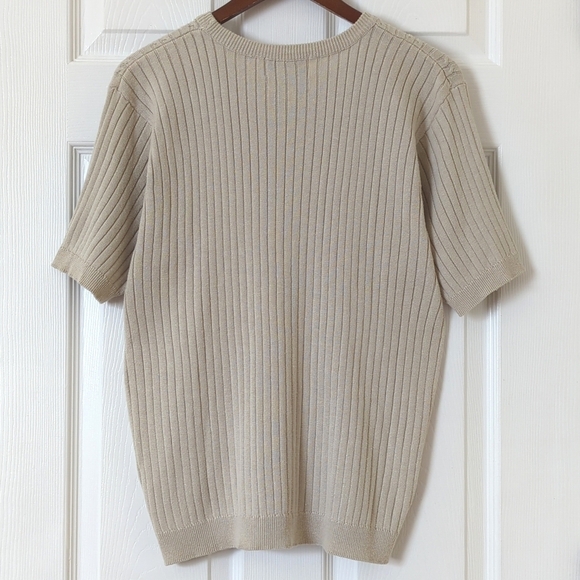Casual Corner 90's Vintage Cable & Ribbed Knit Short Sleeve Crewneck Top Beige M - Picture 8 of 9